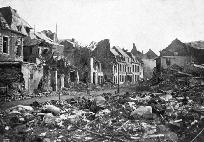 Framed Print : Street scene after the fall of Peronne, France, First World War, 1917, (c1920) Framed Print : Street scene after the fall of Peronne, France, First World War, 1917, (c1920)