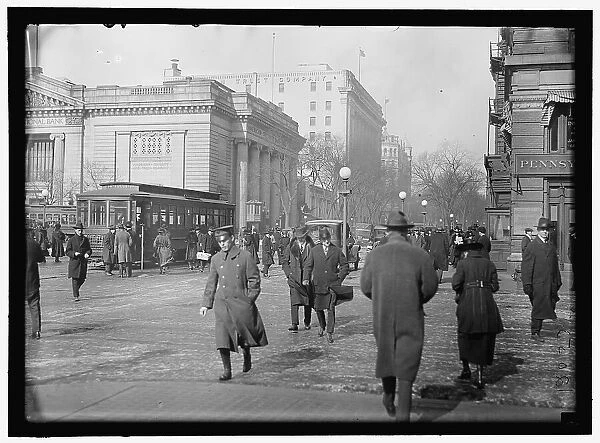 Street scene, G Street near Riggs National Bank, Washington, D.C. between 1913 and 1918. Creator: Harris & Ewing. Street scene, G Street near Riggs National Bank, Washington, D.C. between 1913 and 1918. Creator: Harris & Ewing