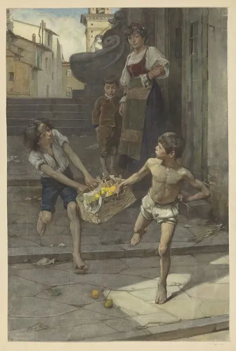 Framed Print : Street scene in an Italian city, 1865-1892. Creator: Nicolaes van der Waay Framed Print : Street scene in an Italian city, 1865-1892. Creator: Nicolaes van der Waay