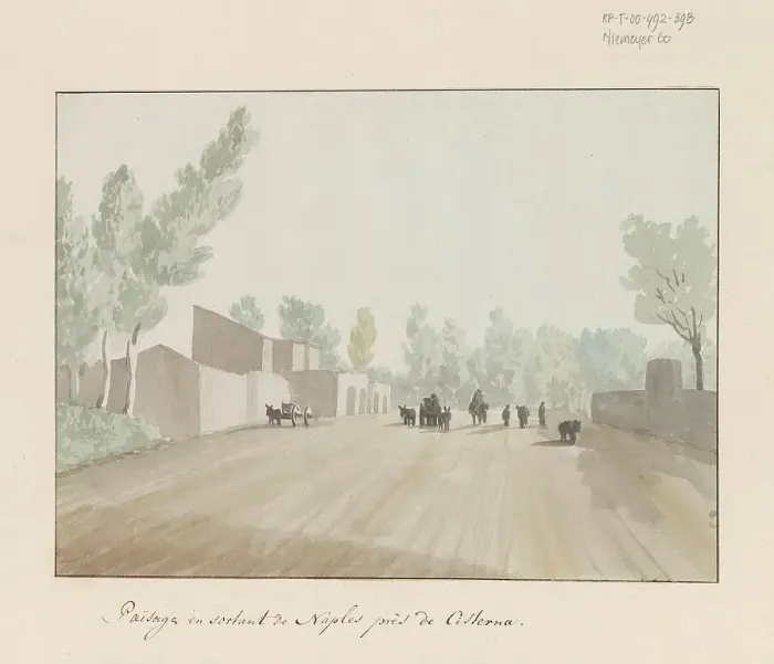 Framed Print : Street scene when leaving Naples at Cisterna, 1778. Creator: Louis Ducros Framed Print : Street scene when leaving Naples at Cisterna, 1778. Creator: Louis Ducros