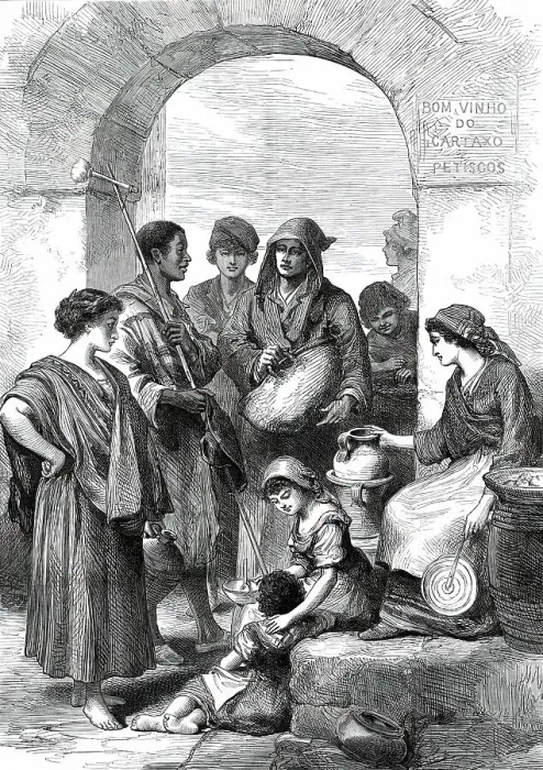 Framed Print : Street Scene in Lisbon: from a picture by the Viscount de Menezes...1876. Creator: Unknown Framed Print : Street Scene in Lisbon: from a picture by the Viscount de Menezes...1876. Creator: Unknown