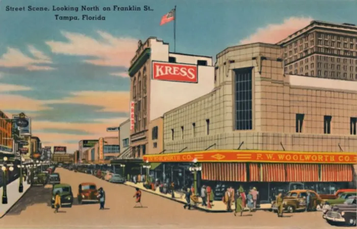 Framed Print : Street Scene, Looking North on Franklin St. Tampa, Florida, c1940s Framed Print : Street Scene, Looking North on Franklin St. Tampa, Florida, c1940s
