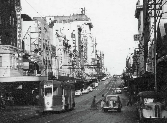 Framed Print : Street scene looking along Queen Street, from Edward Street towards George Street, Brisbane, 1960. Creator: Unknown Framed Print : Street scene looking along Queen Street, from Edward Street towards George Street, Brisbane, 1960. Creator: Unknown