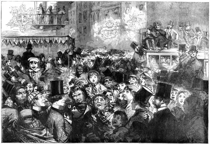 Framed Print : Street scene during the peace illuminations, 1856. Artist: W Thomas