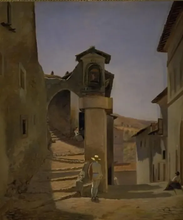 Framed Print : Street Scene in Subiaco, Italy;A Street Scene. Subiaco. Study, 1844. Creator: Julius Friedlaender Framed Print : Street Scene in Subiaco, Italy;A Street Scene. Subiaco. Study, 1844. Creator: Julius Friedlaender