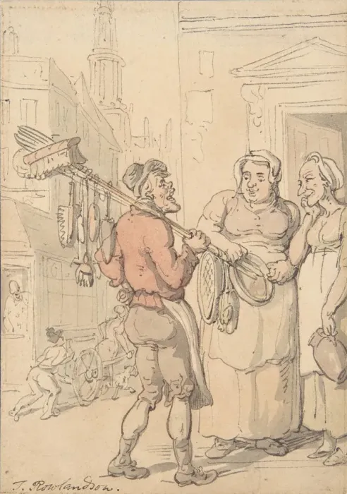 Framed Print : Street Scene: Vendor of Brushes, 1780-1827. Creator: Thomas Rowlandson Framed Print : Street Scene: Vendor of Brushes, 1780-1827. Creator: Thomas Rowlandson