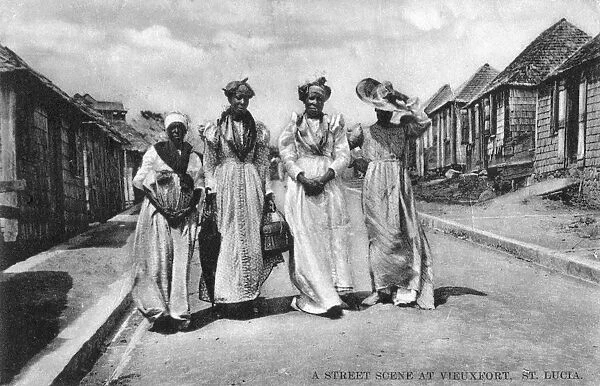 A street scene at Vieuxfort, St Lucia, early 20th century