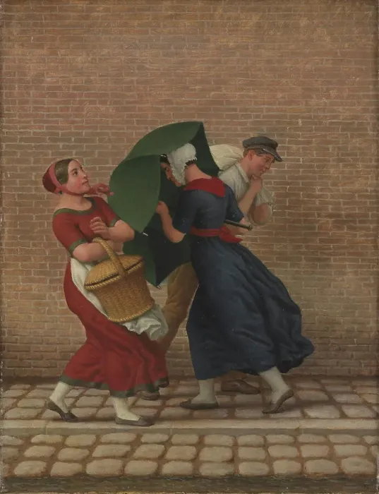 Framed Print : Street Scene in Windy and Rainy Weather, 1846. Creator: CW Eckersberg Framed Print : Street Scene in Windy and Rainy Weather, 1846. Creator: CW Eckersberg