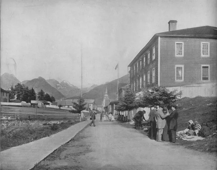 Framed Print : A Street in Sitka, Alaska, c1897. Creator: Unknown Framed Print : A Street in Sitka, Alaska, c1897. Creator: Unknown