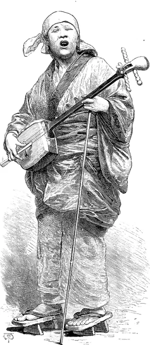 Framed Print : Street sketches in Tokio, Japan: Samien player (musician), 1890. Creator: Unknown Framed Print : Street sketches in Tokio, Japan: Samien player (musician), 1890. Creator: Unknown