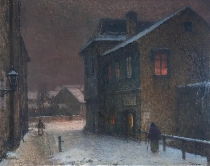 Framed Print : Street in snow, 1907-1909. Artist: Schikaneder, Jakub (1855-1924) Framed Print : Street in snow, 1907-1909. Artist: Schikaneder, Jakub (1855-1924)