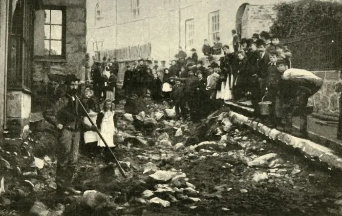 Framed Print : Street in St. Ives After A Visit From A Flood, 1901. Creator: Unknown Framed Print : Street in St. Ives After A Visit From A Flood, 1901. Creator: Unknown