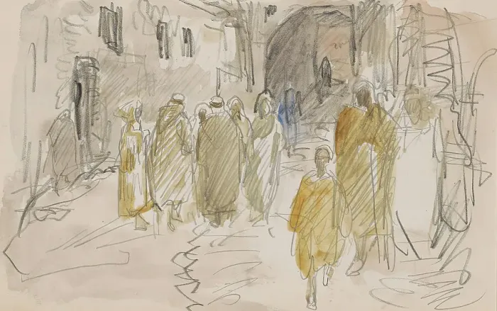 Framed Print : Street with standing figures in a circle, 1923. Creator: Marius Bauer Framed Print : Street with standing figures in a circle, 1923. Creator: Marius Bauer