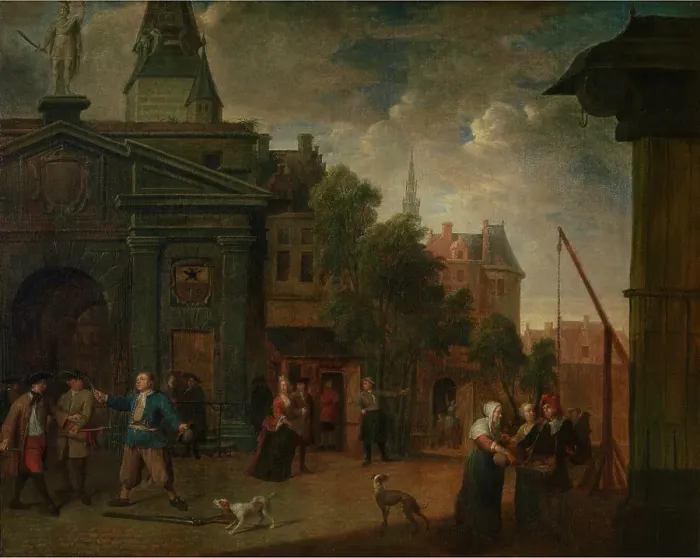 Framed Print : Street Theatre on the Yard in Antwerp, early 18th century. Creator: Balthasar van den Bossche Framed Print : Street Theatre on the Yard in Antwerp, early 18th century. Creator: Balthasar van den Bossche