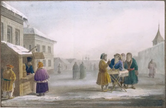 Framed Print : Street Tobacco Vendor at the Tobacco Store, 1825. Artist: Pluchart, Eugene (1809-1880)