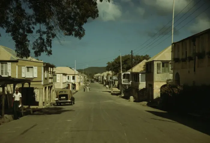 Framed Print : Street in a town [Frederiksted, St. Croix], in the Virgin Islands, 1941. Creator: Jack Delano