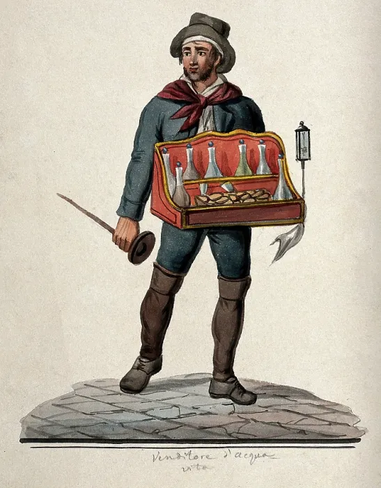 Framed Print : A street vendor of brandy is carrying a tray with bottles and glasses in it, 1800-1899. Creator: Unknown Framed Print : A street vendor of brandy is carrying a tray with bottles and glasses in it, 1800-1899. Creator: Unknown