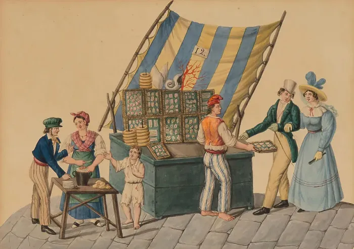 Framed Print : Street vendors in Naples: Frutti di Mare, c 1830. Creator: Anonymous Framed Print : Street vendors in Naples: Frutti di Mare, c 1830. Creator: Anonymous