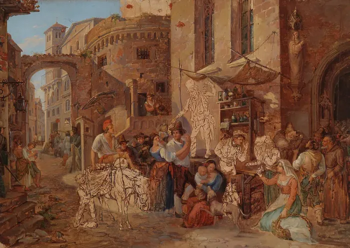 Framed Print : Street View in Rome, 1823. Creator: Alexander Lauréus Framed Print : Street View in Rome, 1823. Creator: Alexander Lauréus