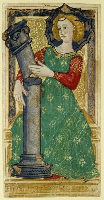Framed Print : Strength. Charles VI Tarot, ca 1460. Creator: Apollonio di Giovanni di Tommaso (ca. 1415-1465) Framed Print : Strength. Charles VI Tarot, ca 1460. Creator: Apollonio di Giovanni di Tommaso (ca. 1415-1465)