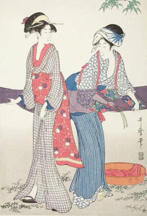 Framed Print : Stretching Wet Cloth (image 1 of 3), late 18th-early 19th century. Creator: Kitagawa Utamaro Framed Print : Stretching Wet Cloth (image 1 of 3), late 18th-early 19th century. Creator: Kitagawa Utamaro