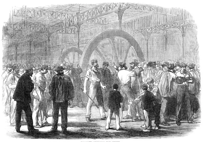 Framed Print : The Strike at the Creuzot Ironworks: workmen resisting the strike, 1870. Creator: Unknown Framed Print : The Strike at the Creuzot Ironworks: workmen resisting the strike, 1870. Creator: Unknown
