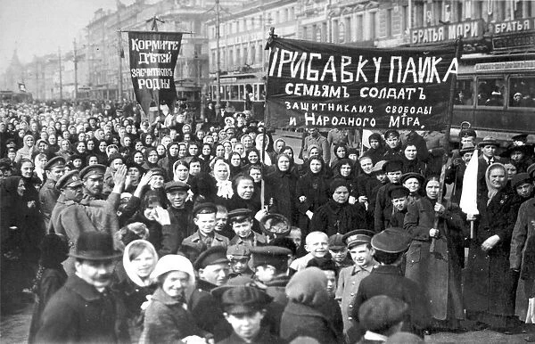 Striking Putilov workers on the first day of the February Revolution, St Petersburg, Russia, 1917