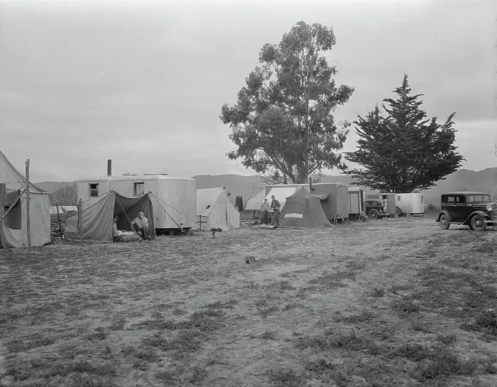 Framed Print : String of five housecars, California, 1936. Creator: Dorothea Lange Framed Print : String of five housecars, California, 1936. Creator: Dorothea Lange