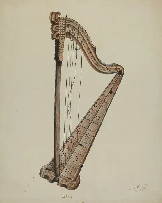 Framed Print : Stringed Harp, c. 1939. Creator: Grace Thomas