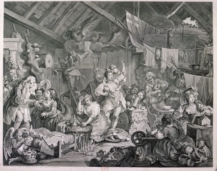 Framed Print : Strolling actresses dressing in a barn, 1738. Artist: William Hogarth