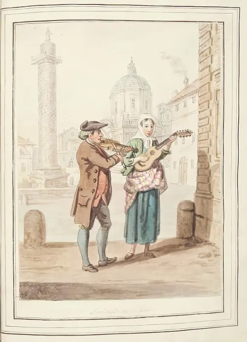Framed Print : Strolling Fiddlers, Rome, leaf from A Collection of Dresses by David Allan Mostly from Nature, 1776 Creator: David Allan. Strolling Fiddlers, Rome Framed Print : Strolling Fiddlers, Rome, leaf from A Collection of Dresses by David Allan Mostly from Nature, 1776 Creator: David Allan. Strolling Fiddlers, Rome