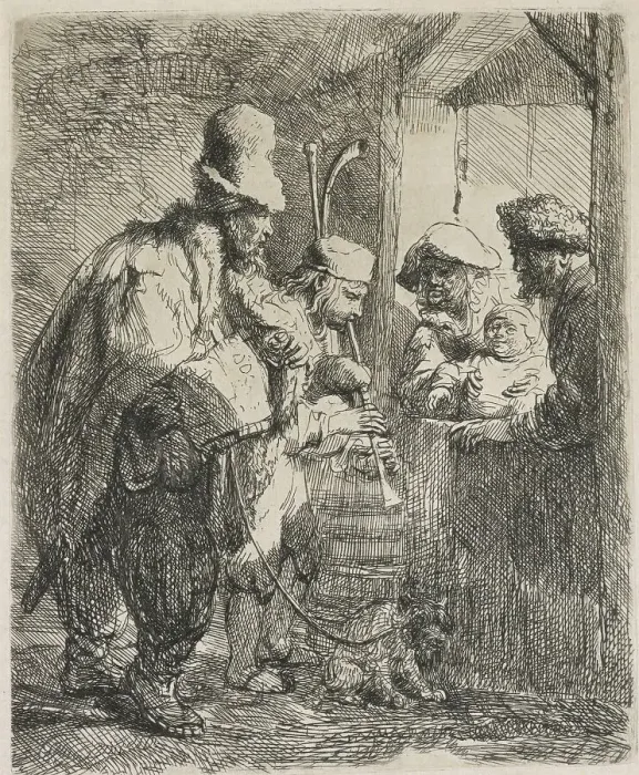 Framed Print : The strolling musicians, c.1635. Creator: Rembrandt Harmensz van Rijn Framed Print : The strolling musicians, c.1635. Creator: Rembrandt Harmensz van Rijn