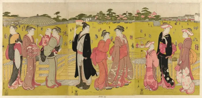 Framed Print : Strolling near Mihashi in Ueno, late 18th-early 19th century. Creator: Hosoda Eishi