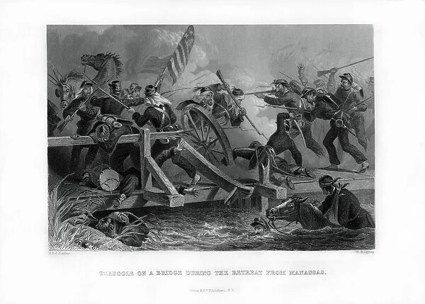 Struggle on a bridge during the retreat from Manassas, Virginia, (1862-1867). Artist: Felix Octavius Carr Darley