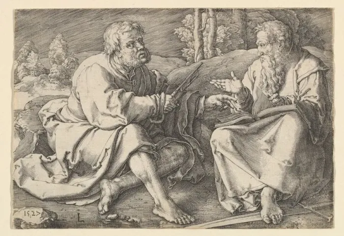 Framed Print : Sts. Peter and Paul Seated in a Landscape, 1527. Creator: Lucas van Leyden Framed Print : Sts. Peter and Paul Seated in a Landscape, 1527. Creator: Lucas van Leyden