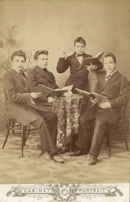 Framed Print : Student Ponomarev Nikolai Aleksandrovich with his friends, late 19th cent - early 20th cent. Creator: DN Mamonov Framed Print : Student Ponomarev Nikolai Aleksandrovich with his friends, late 19th cent - early 20th cent. Creator: DN Mamonov