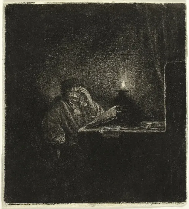Framed Print : Student at a Table by Candlelight, 1642 / 65. Creator: Salomon Savery Framed Print : Student at a Table by Candlelight, 1642 / 65. Creator: Salomon Savery