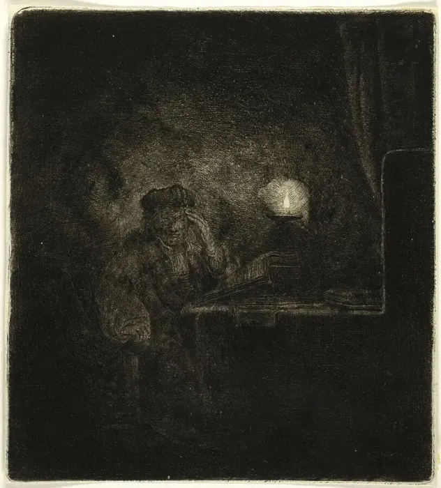 Framed Print : Student at a Table by Candlelight, 1642 / 65. Creator: Salomon Savery