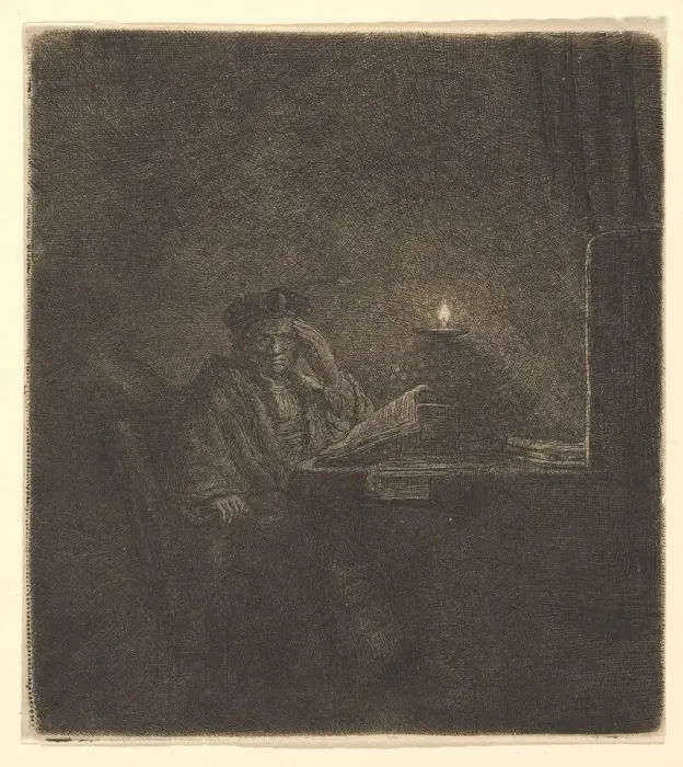 Framed Print : Student at a Table by Candlelight, ca. 1642. Creator: Rembrandt Harmensz van Rijn Framed Print : Student at a Table by Candlelight, ca. 1642. Creator: Rembrandt Harmensz van Rijn
