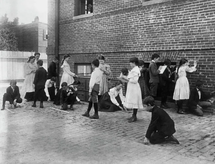 Framed Print : Students of 8th Division school using rulers, yardsticks, and measuring... Washington, DC, (1899?). Creator: Frances Benjamin Johnston Framed Print : Students of 8th Division school using rulers, yardsticks, and measuring... Washington, DC, (1899?). Creator: Frances Benjamin Johnston