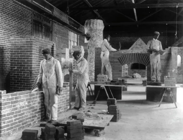 Framed Print : Students in a bricklaying class, Hampton Institute, Hampton, Virginia, 1899. Creator: Frances Benjamin Johnston Framed Print : Students in a bricklaying class, Hampton Institute, Hampton, Virginia, 1899. Creator: Frances Benjamin Johnston