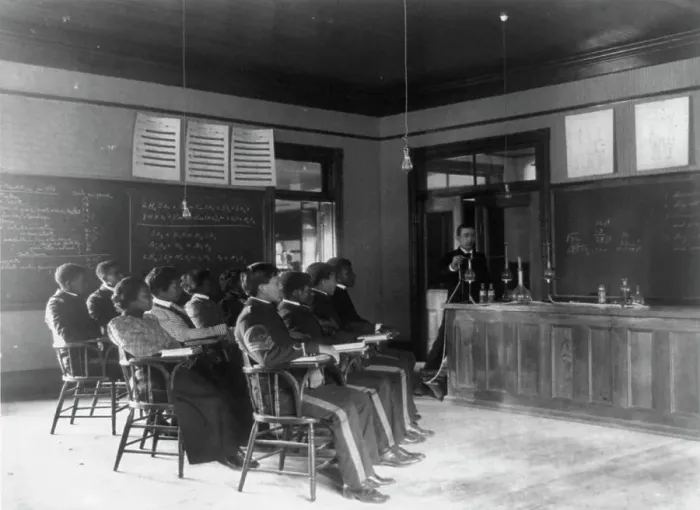 Framed Print : Students in class learning how to prepare sulphuric acid, Hampton Inst.. Va. between 1899 & 1900. Creator: Frances Benjamin Johnston. Students in class learning how to prepare sulphuric acid, Hampton Inst.. Va. between 1899 & 1900 Framed Print : Students in class learning how to prepare sulphuric acid, Hampton Inst.. Va. between 1899 & 1900. Creator: Frances Benjamin Johnston. Students in class learning how to prepare sulphuric acid, Hampton Inst.. Va. between 1899 & 1900