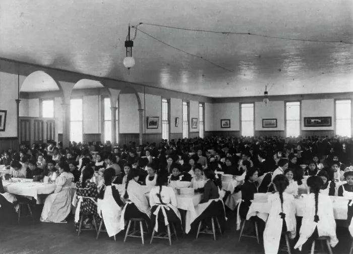 Framed Print : Students in dining hall, United States Indian School, Carlisle, Pa. 1901. Creator: Frances Benjamin Johnston Framed Print : Students in dining hall, United States Indian School, Carlisle, Pa. 1901. Creator: Frances Benjamin Johnston