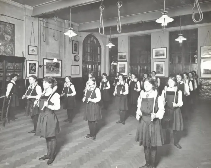 Framed Print : Students in the gymnasium, Ackmar Road Evening Institute for Women, London, 1914 Framed Print : Students in the gymnasium, Ackmar Road Evening Institute for Women, London, 1914