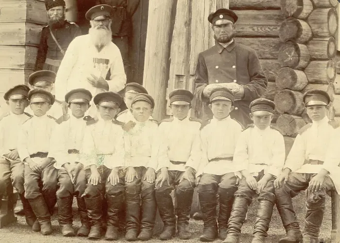 Framed Print : Students of Koturkul'sk School, 1909. Creator: Nikolai Georgievich Katanaev Framed Print : Students of Koturkul'sk School, 1909. Creator: Nikolai Georgievich Katanaev