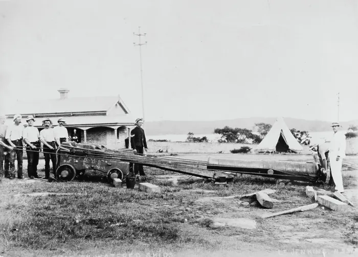 Framed Print : Students on the Long Course at the NSW School of Gunnery Middle Head, 1892. Creator: Unknown Framed Print : Students on the Long Course at the NSW School of Gunnery Middle Head, 1892. Creator: Unknown