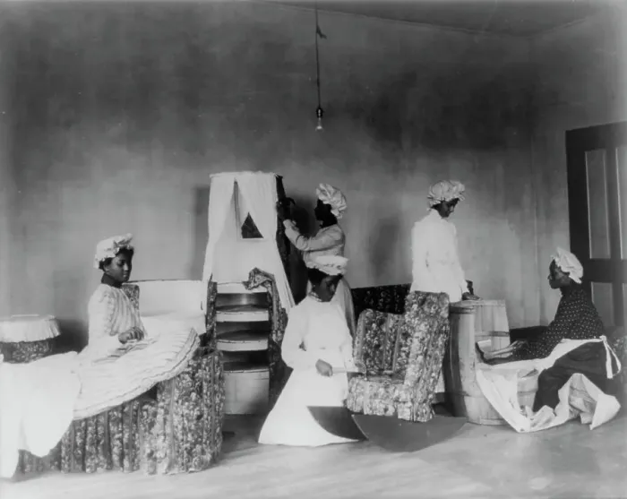 Framed Print : Students making and upholstering barrel furniture, Tuskegee Institute, Tuskegee, Alabama, 1902. Creator: Frances Benjamin Johnston Framed Print : Students making and upholstering barrel furniture, Tuskegee Institute, Tuskegee, Alabama, 1902. Creator: Frances Benjamin Johnston