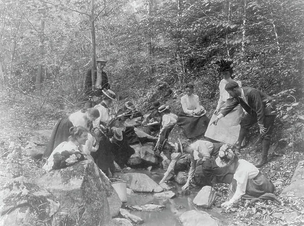 Students from Western High School studying biology outdoors at a stream, Washington, D.C. (1899?). Creator: Frances Benjamin Johnston