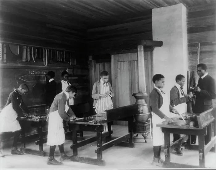 Framed Print : Students in workshop, Tuskegee Institute, Ala. 1902. Creator: Frances Benjamin Johnston Framed Print : Students in workshop, Tuskegee Institute, Ala. 1902. Creator: Frances Benjamin Johnston