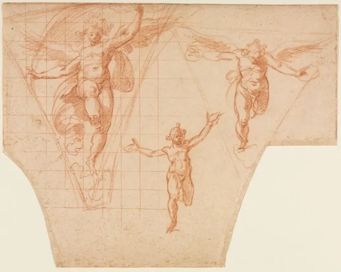 Framed Print : Three Studies of Angels for a Pendentive (recto), 1599 / 1604. Creator: Cristoforo Roncalli (Italian Framed Print : Three Studies of Angels for a Pendentive (recto), 1599 / 1604. Creator: Cristoforo Roncalli (Italian